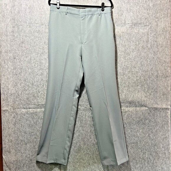 Vintage‎ Slacks Mens 34x31 Gray Flat Front Dress Pants Talon Zipper 70s 80s - Picture 1 of 9